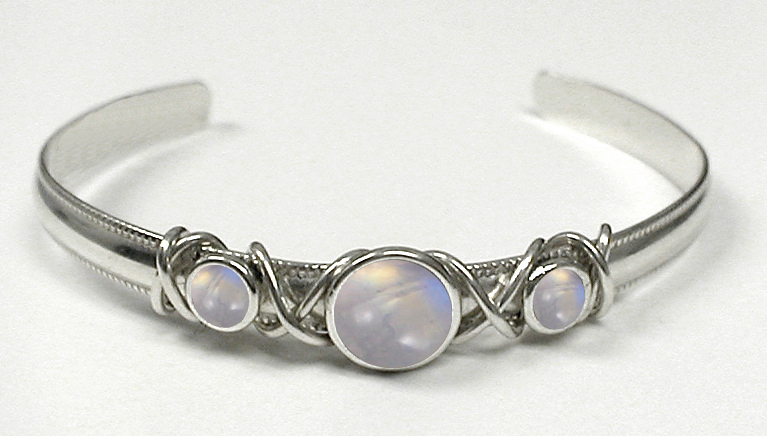 Sterling Silver Hand Made Cuff Bracelet With Rainbow Moonstone